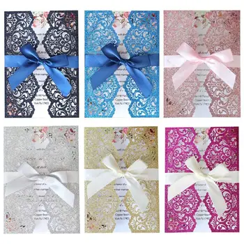 

10pcs/set Wedding Invitations Card Ribbon Hollow Lace Envelopes Bridal Shower Wedding Decoration Party Supplies