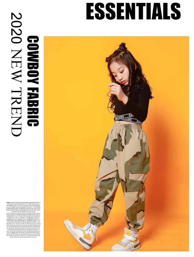 Hip Hop Dance Costumes Crop Cross Top Coat Camouflage Pants Girls Jazz Clothing Children Street Dancing Stage Performance Wear (3)
