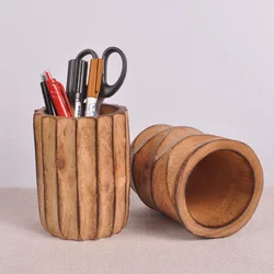 Thai Solid Wood Pen Holder Desktop Stationery Pen Holder Wooden Storage Box Desk Large Capacity Round Pen Holder