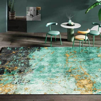 

Modern Vivid Green Living Room Area Rug Abstract Gold Black Print Carpet Kids Bedroom Bedside Carpet Kitchen Anti-Slip Floor Mat