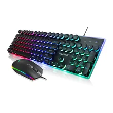 Hxsj V300Y красочная подсветка игровая клавиатура мышь набор RGB светящийся USB Мультимедиа эргономичная мышь комбинации клавиш