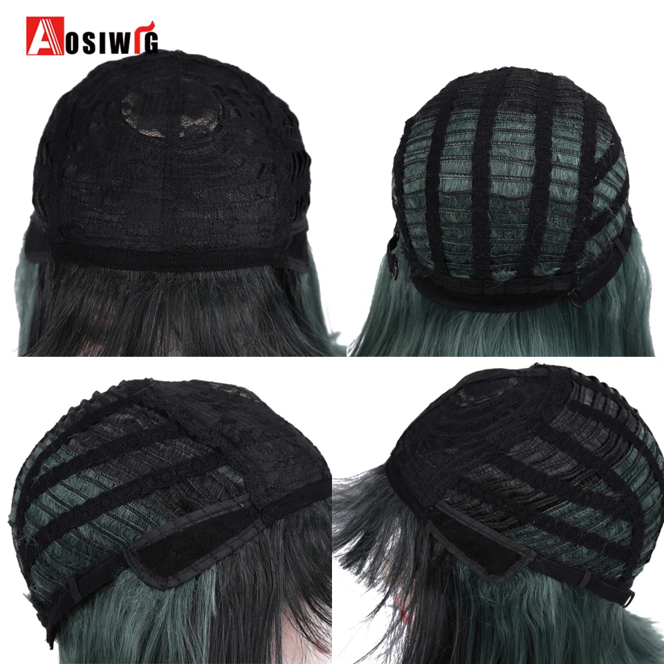 AOSIWIG 10 дюймов Ombre Зеленый короткие прямые волосы боб парики с челкой высокая температура Синтетический Парик Косплей прическа для женщин