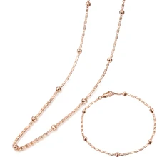 1 комплект, 2 мм, цепочка, 585 розовое золото, браслет, ожерелье, Женский шарик, набор ювелирных изделий