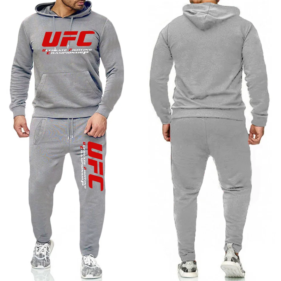 

New Men Two Pieces Set UFC Tracksuit Fashion Hooded Sweatshirts Sportswear Men Hoodie Autumn Men Brand Clothes Hoodies+Pants Set