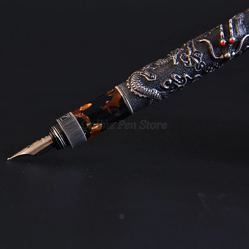 Fuliwen Metal Ancient Dragon 14K Gold Nib 0.7mm Fountain Pen Celluloid Grip Professional Stationery Supplies Writing Tool Gift deli 1 pc gel pen 0 5mm black ink soft grip writing supplies 33399