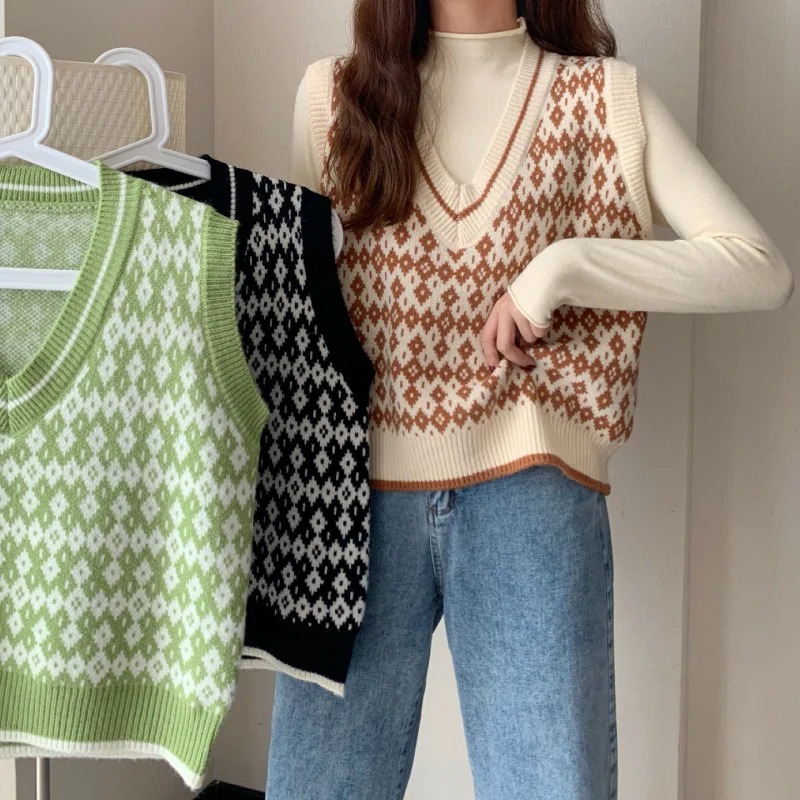

2021 Fashion Casual Tank Tops Pullover Elasticity Sweater Spring Autumn Women Sleeveless V-Neck Knitted Vest