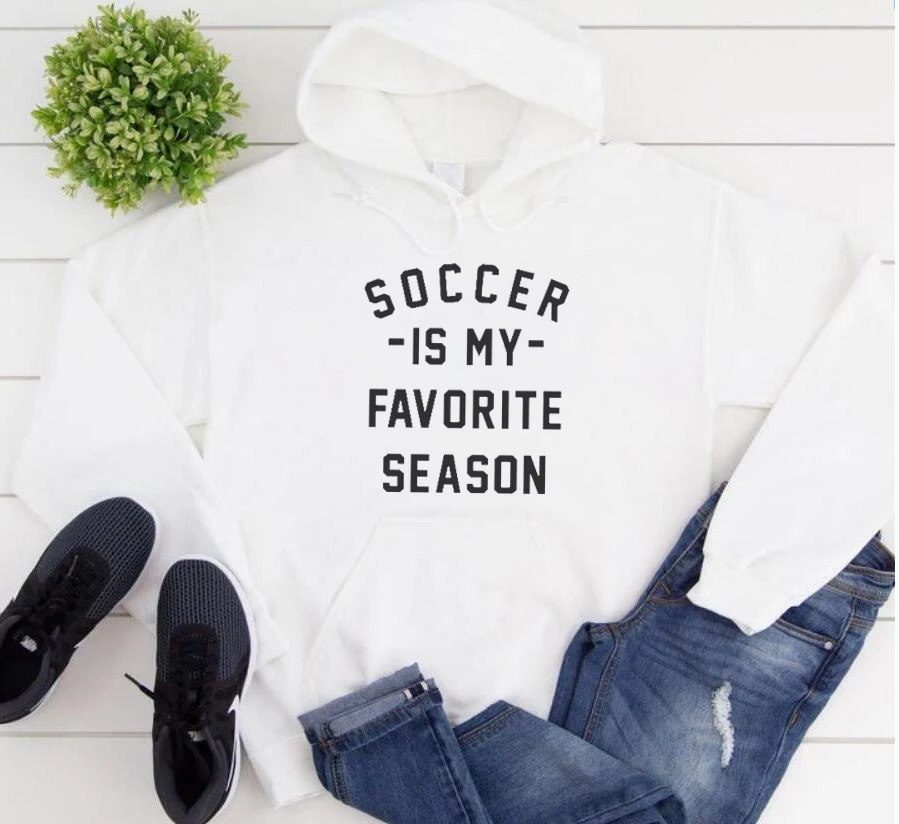 Soccer is my favorite сезон женская толстовка унисекс футбольные подарки футбольные худи для влюбленных забавные спортивные подарки топы из хлопка - Цвет: White-black text