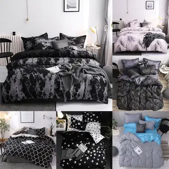 

27 Simple Bedclothes Quilt Cover Pillowcase Three-Piece Bedding Set With Pillow Case Single Double Comforter Black Duvet Cover