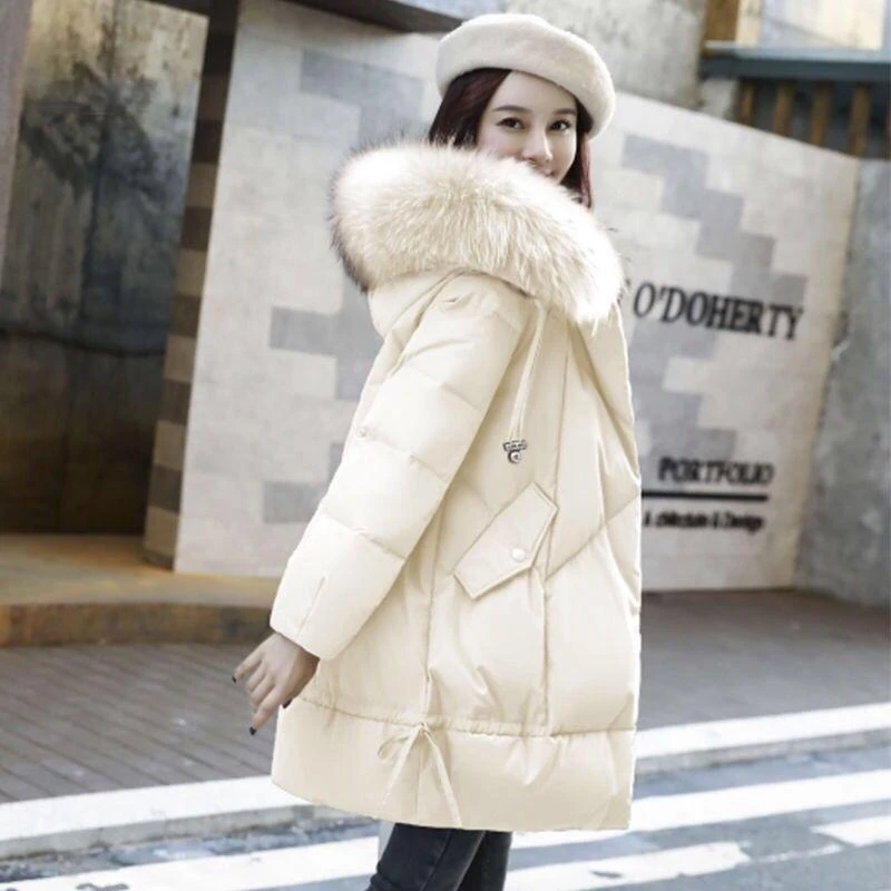 

Women Long Thick Warm Winter Parkas Large Fur Collar A-Line Coat Loose Clothing Hooded XS-2XL Sweet Jacket New Fashion Clothing