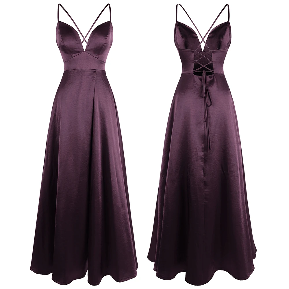 Angel-Fashion Спагетти ремень на шнуровке Элегантные платья выпускного вечера атласные бальное платье Фиолетовый 478 - Цвет: Purple
