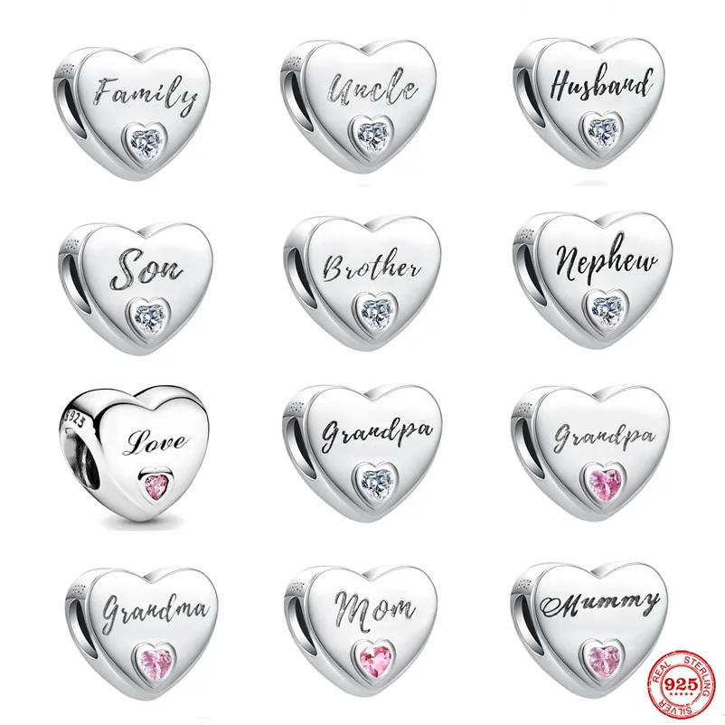 925 Silver Letter Family Beads Grandma Brother Son Pendant Women Dangle New Charm Fit Pandora Original Bracelet For Jewelry Gift | Украшения