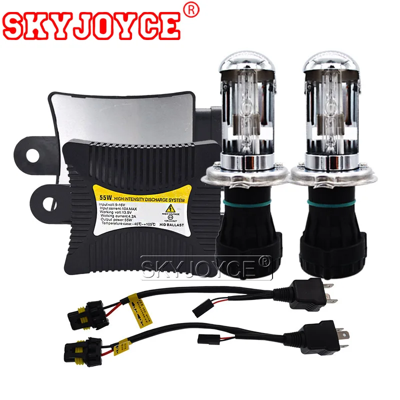 SKYJOYCE DC 55W H4 Bixenon Car HID Headlight Ballast Kit H4-3 HiLo Beam 4300K 6000K 8000K HID Bulb With 12V Electronic Ballast