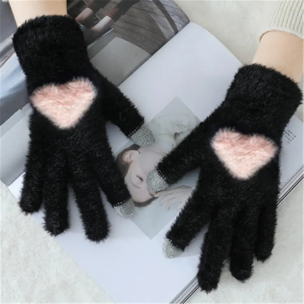 MISS M Зимние вязаные перчатки для девочек Корейский стиль плюшевые толстые теплые перчатки для сенсорного экрана женские уличные Верховые перчатки