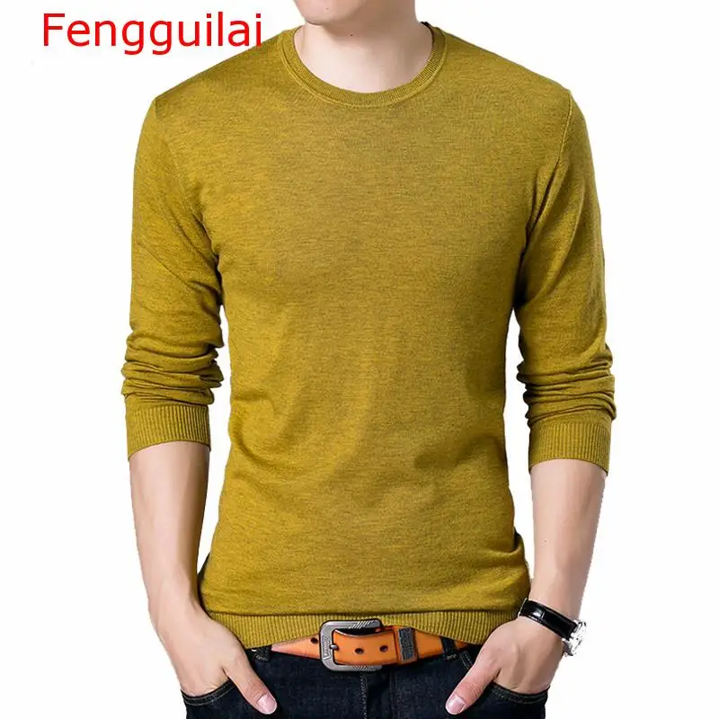 

Fengguilai Fashion Solid Men Sweater 2019 Autumn New O-neck Black Sweater Mens Jumpers Male Pollover Knitted Polo Shirt