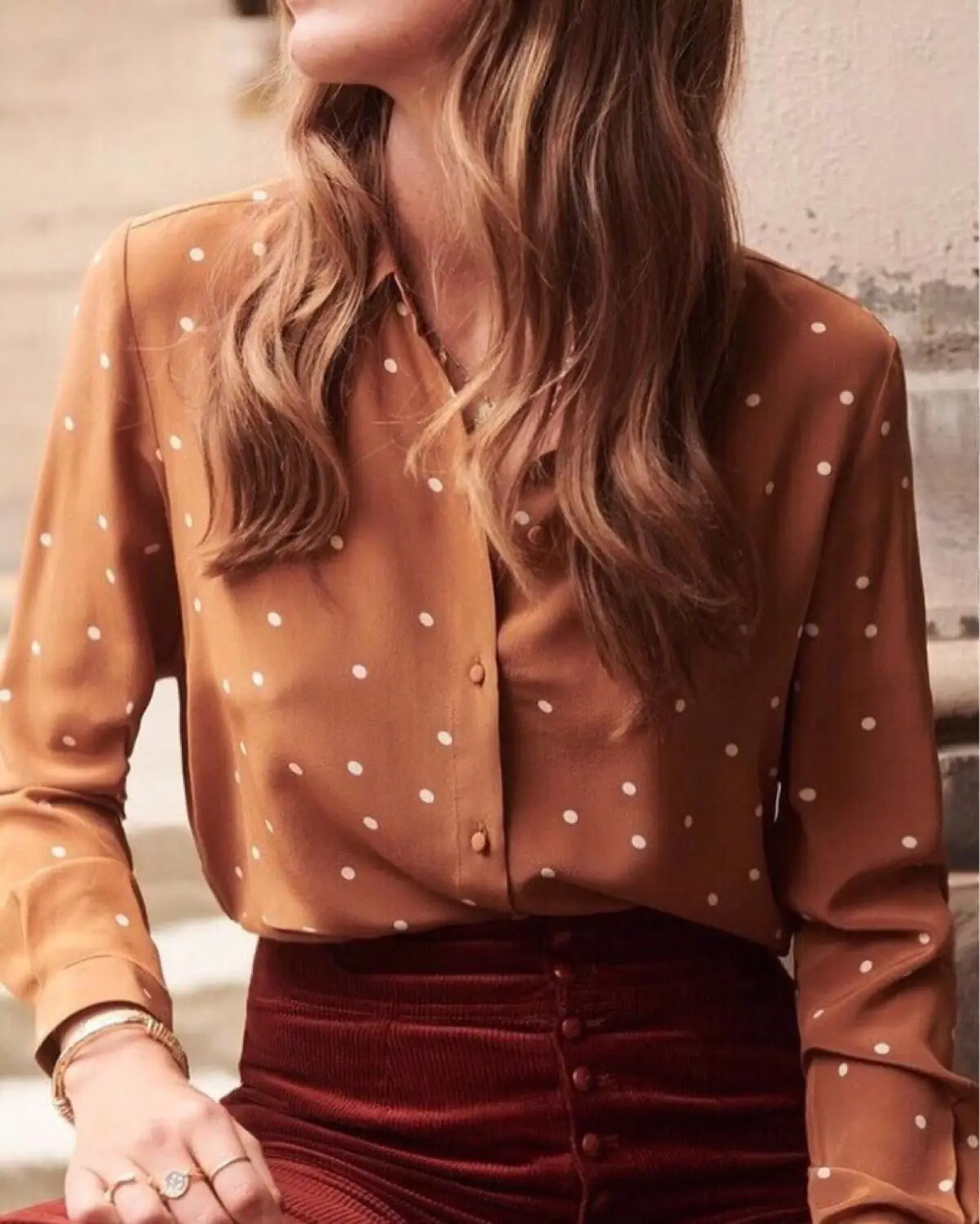 

100% silk blouse vintage dot print fashion women blouse&shirts