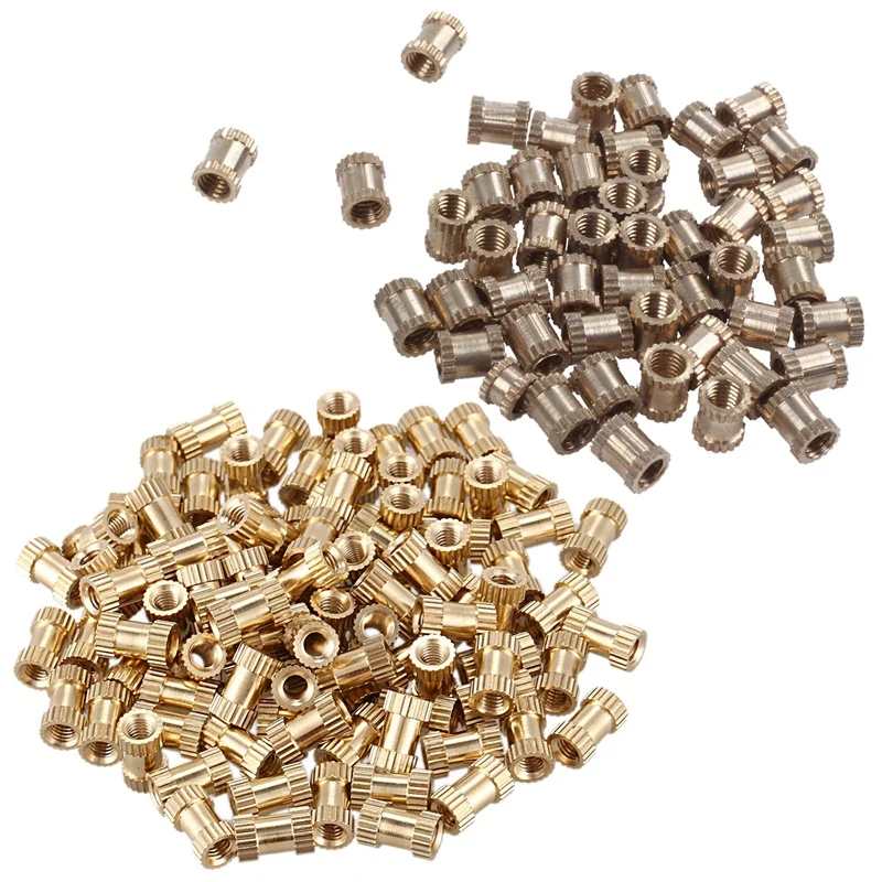 

100Pcs M3X8Mm Stitching Round Metal Endless Screw Thread Insert Dice Brass Tone & 50Pcs Injection Molding 3Mm x 5Mm x 4Mm Fittin