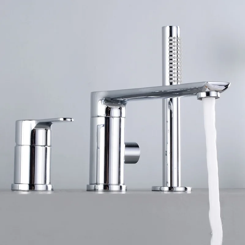 

Copper Three Four-piece Set Bathtub Faucet Wall Cylinder Side Circle Mirror Hot And Cold Faucet Set YG1007