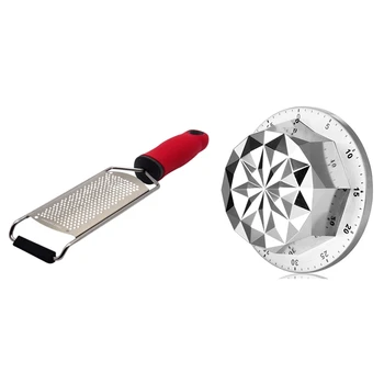 

1pcs Lemon Cheese Grater Easy To Grate & 1pcs Cooking Timer, Rhombus Shape Stainless Steel Cute Kitchen Timer