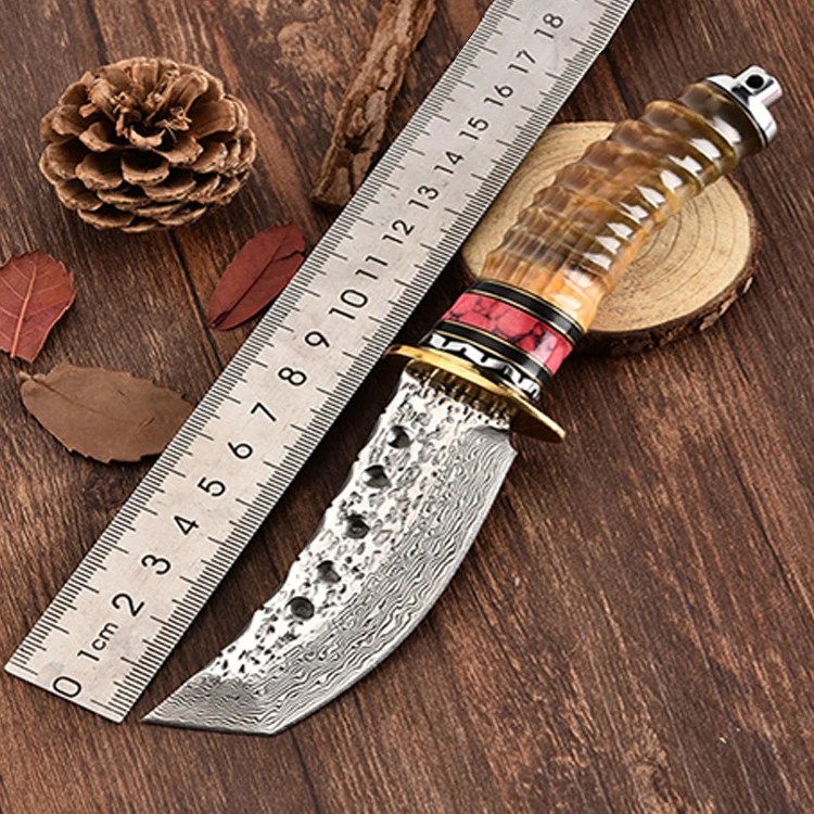 

Damascus Knife 69-layer Damascus Steel VG10 blade Steel High Hardness +Horn Handle Fixed Blade Hunting Tactical knife