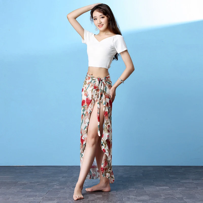 white dance outfit Танец живота Восточный танец для женщин Женский практик Платье с принтом брейман танец хип шарф юбка - Цвет: white dance outfit