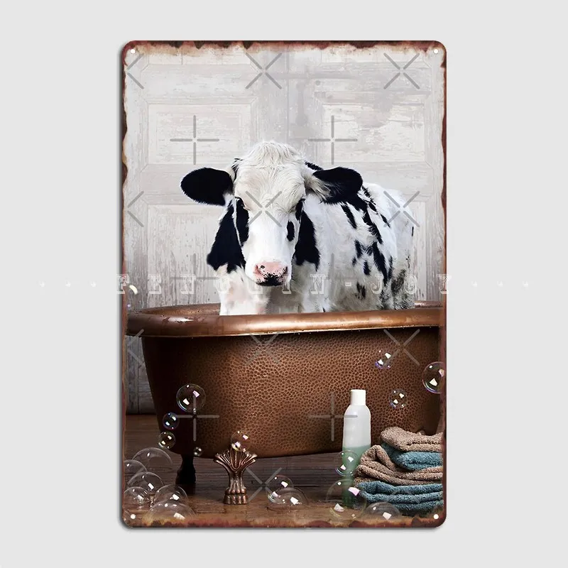 

Cow In A Vintage Bathtub Metal Sign Club Party Wall Printing Poster Tin Sign Posters