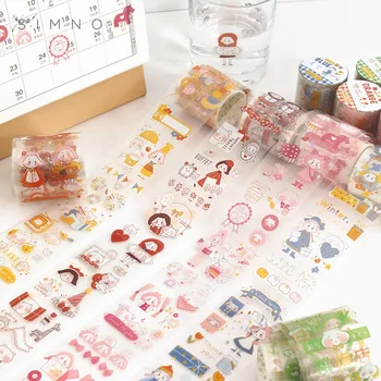 

1pcs Rainbow Country Series Cute Girl Masking Tape Transparent PET Tape Scrapbooking Diary Decorative Stationery Stickers Kawaii