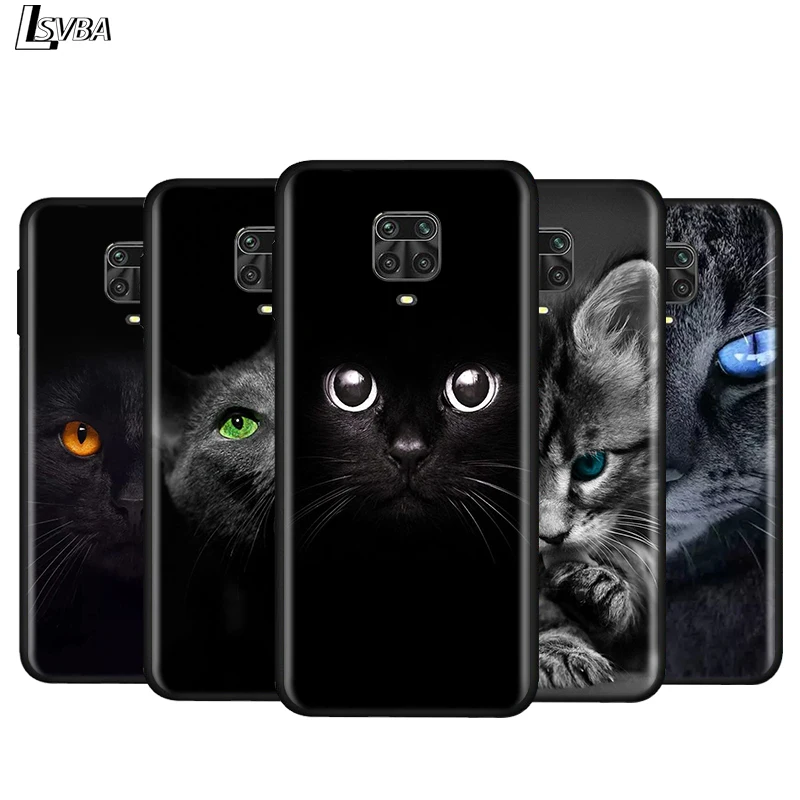 

Silicone Cover Cute Black Cat Eyes For Xiaomi Redmi Note 9 9S Max 8T 8 7 6 5 Pro 5A 4X 4 Bright Black Phone Case