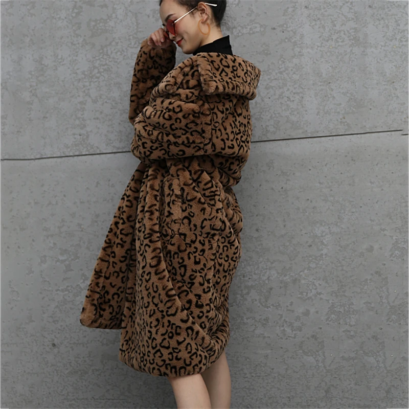 Классические леопардовые пальто из искусственного меха женские длинные толстые теплые куртки пушистый воротник пальто повседневные женские Топы Зимняя уличная верхняя одежда