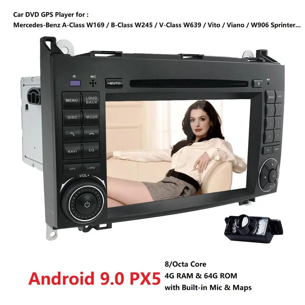 Clearance 4GRAM OctaCore8 1024*600 2din car DVD Android 9.0 PX5 for Mercedes/benz B200 A160 Viano Vito GPS NAVI RADIO BT built-in Mic wifi 2
