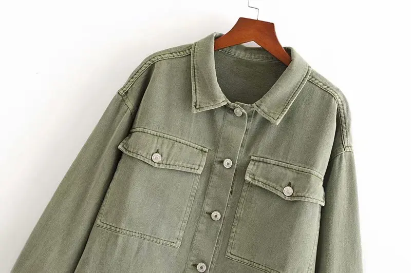 

F7484-Korean-style WOMEN'S Wear 2019 Spring And Autumn New Style Fold-down Collar Large Pocket Flash Cowboy Jacket Women's