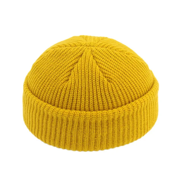 Вязаная кепка без полей для мужчин и женщин Docker Leon harbay Hat часы дышащий дизайн ретро унисекс шапочка моряк свернутый манжет череп Кепка - Цвет: Цвет: желтый
