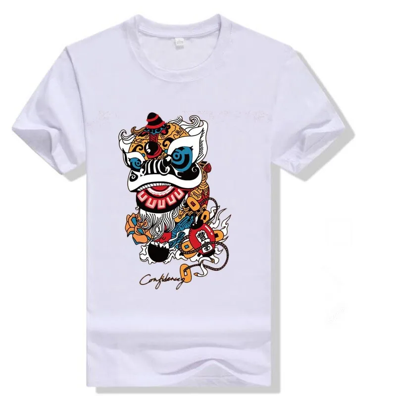 

Chinese Style Lion Dance Man t-shirt Summer 2019 Tees Cotton Couple Tops Men T Shirt Camiseta Hombre Punk Tshirt Mens Clothing