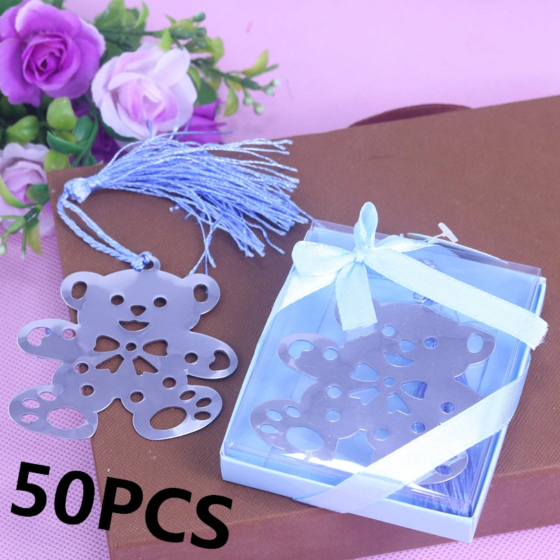 50 шт Bluk вечерние плюшевые закладки с мишкой для малышей Regalos De Boda ParaLos invitados свадебные сувениры и подарок для гостей - Цвет: 50PC Blue