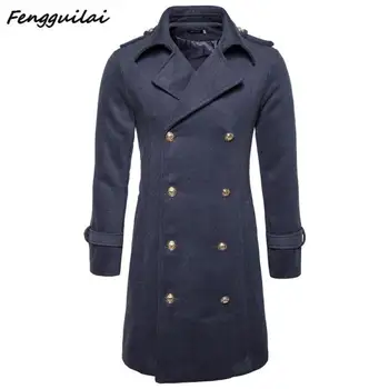 

FENGGUILAI 2020 New Mens Wool Coat Men Double-breasted Mens Overcoat Long Sleeve Men Coat Winter Slim Solid Male Trench Coat