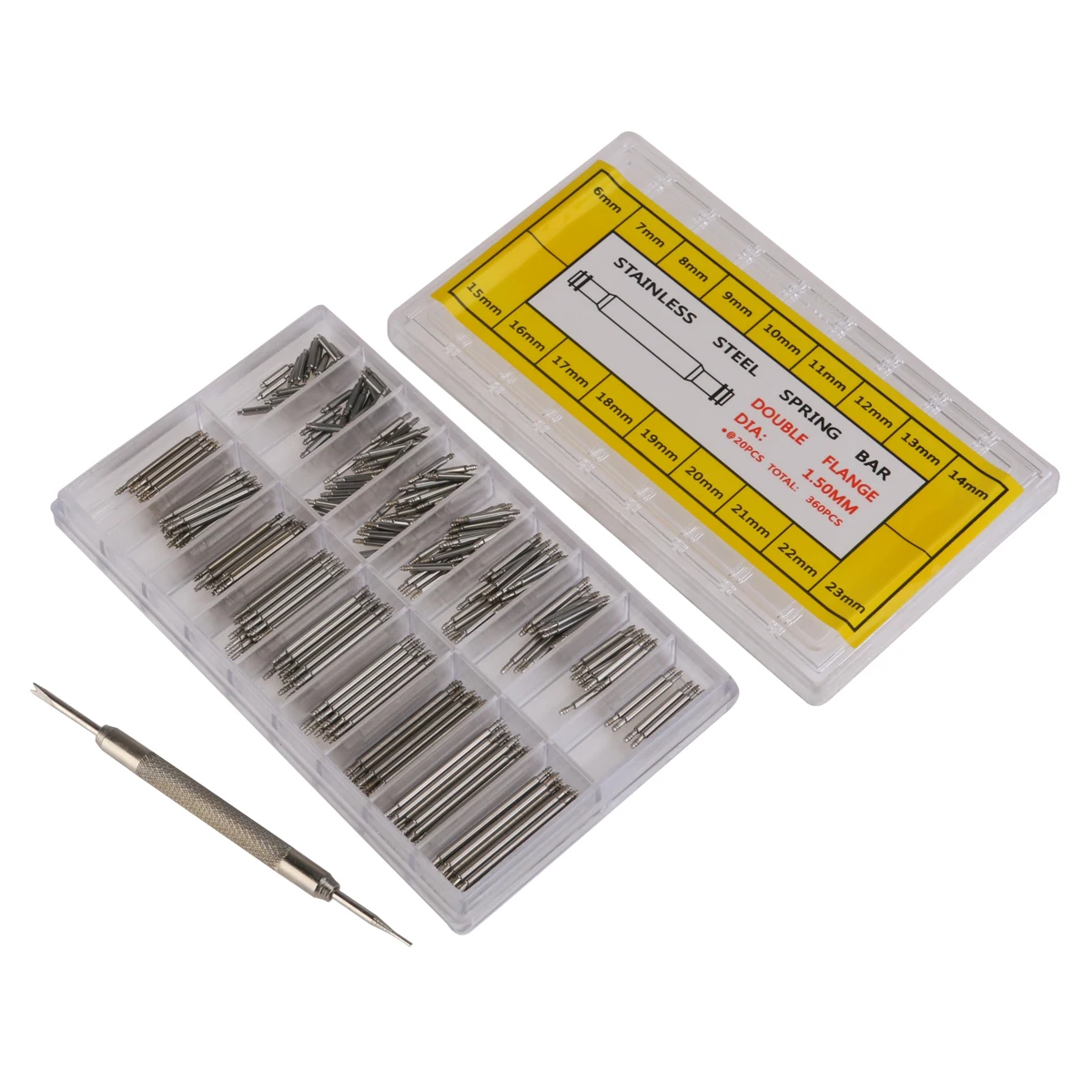 

360pcs 6mm-23mm Stainless Steel Watch Band Link Pins Spring Bars & Watch Pin Remover Tool Set (Silver)