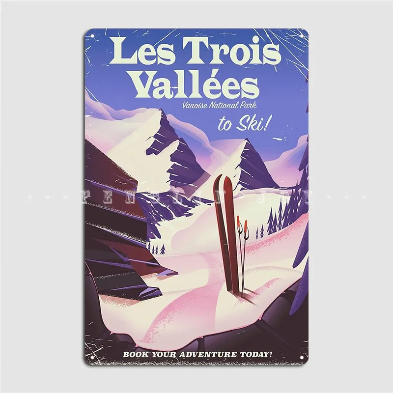 

Les Trois Vallées Ski Travel Metal Sign Wall Cave Garage Club Classic Wall Decor Tin Sign Poster