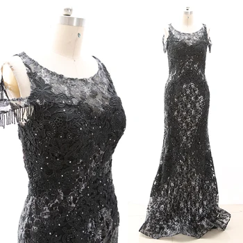 

MACloth Black Sheath O Neck Floor-Length Long Beading Lace Prom Dresses Dress M 268388 Clearance