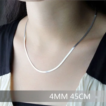 

LISM 925 Sterling Silver necklace Unisex Flat Snake Link Chain Lobster Clasp Collares Necklaces For Women Men Gothic Jewelry