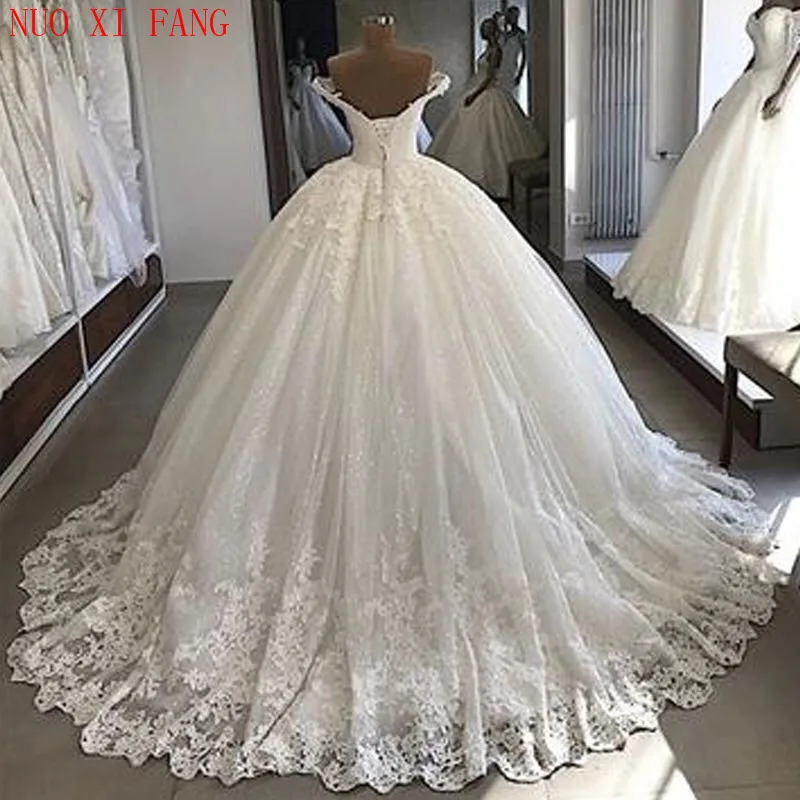 NUOXIFANG Vintage Lace Applique Wedding Dress Vestidos De Novia casamento 2020 Bridal Gowns Ball Gown Robe De Mariee trouwjurk