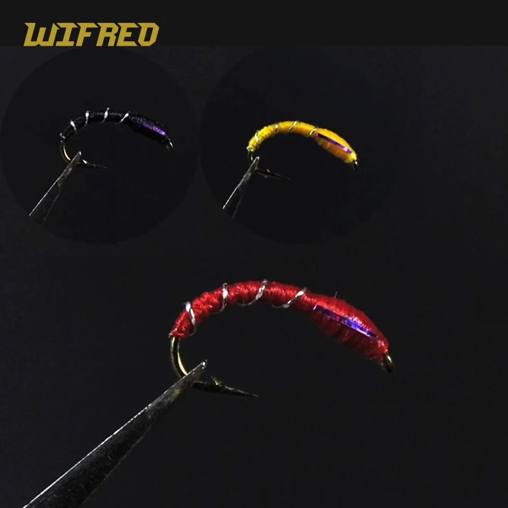 [12PCS] 12 # Caddis Larva Chironomid Midge Pupa Buzzer Zebra Нимфа форель мухи нахлыстовый крючок черный