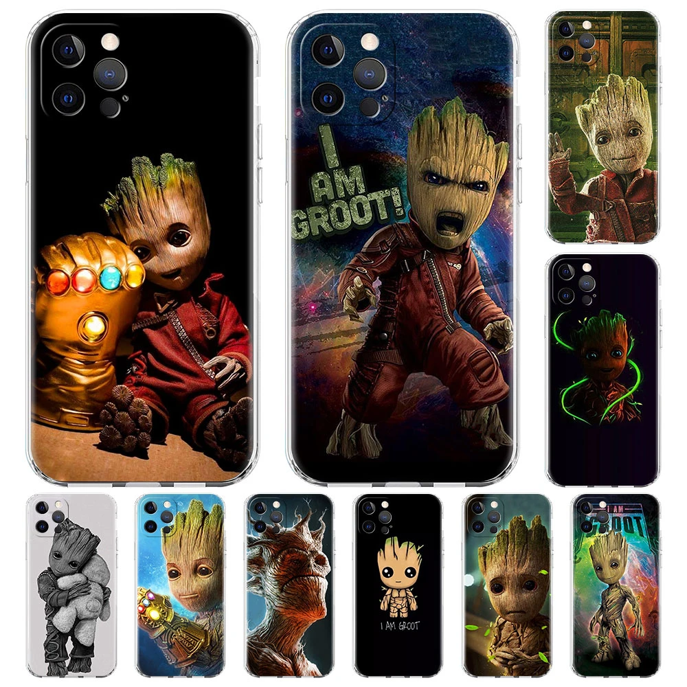 Guardians Groot Marvel Funda for iPhone 13 12 Min 11 Pro Max Case 7 + XR X 8 6 6S Plus 5 5s SE 2020 Transparent Soft Phone Cover best iphone 11 cases