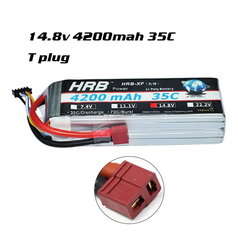 Распродажа hrb RC Lipo Батарея 2S 3S 4S 5S 6S 2200 мА/ч, 2600 мА/ч, 2700 мА/ч, 5000 мА/ч, 6000 мА/ч, XT60 разъем типа «deans» для rc-вертолет на радиоуправлении - Цвет: 14.8V 4200mah 35C