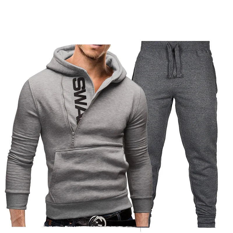 

Spring Casual Sweatshirt Hoodies Men Sets Men Suits Letter Side Zipper 2 Pieces Set Men's Suits Tracksuit Pullover Sweatpants