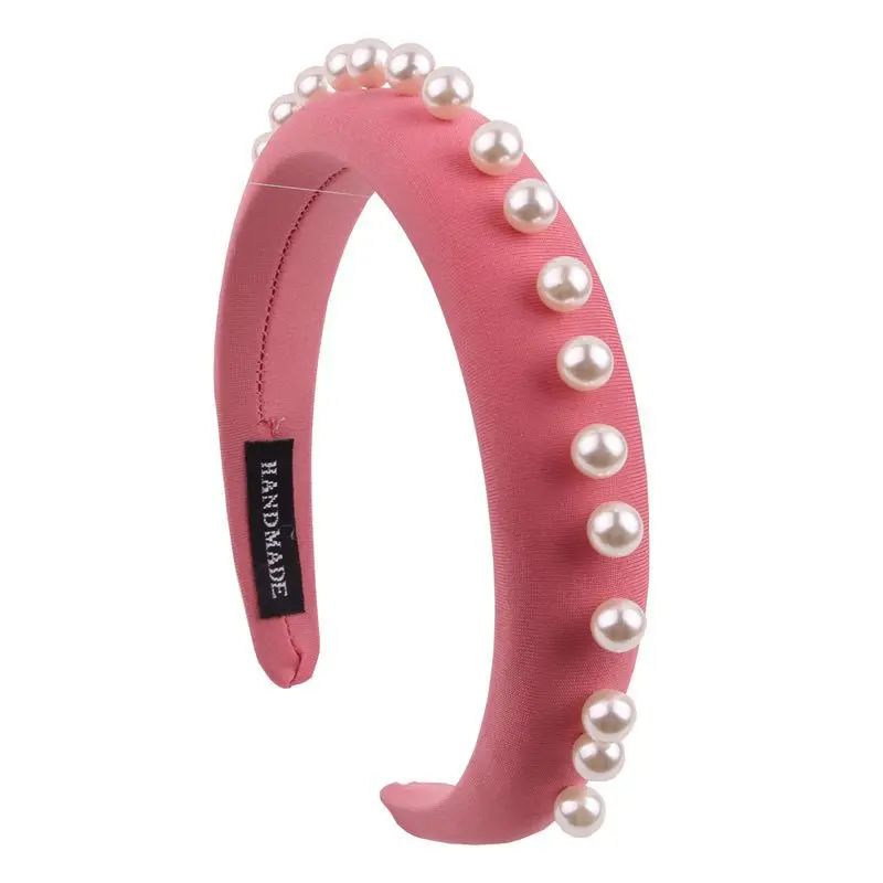 headband pink2 Новинка, широкая повязка для волос, инкрустированная большим жемчугом, широкая, 1,2 дюймов, губчатая повязка на голову, вечерние, панк, женские повязки на голову, аксессуары для волос - Цвет: headband pink2