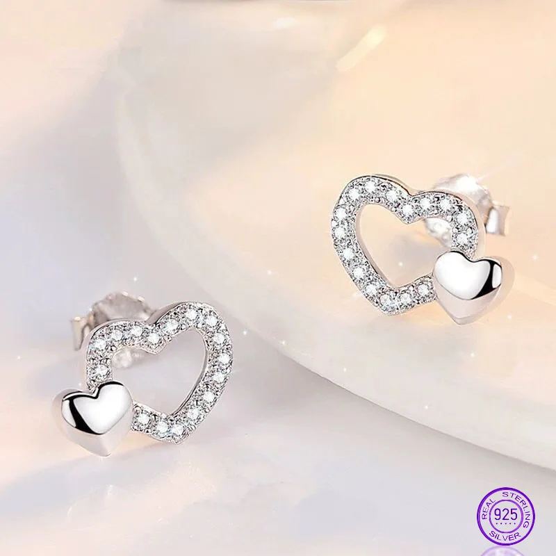 Серьги из стерлингового серебра 925 пробы Двойные серьги с микро инкрустацией