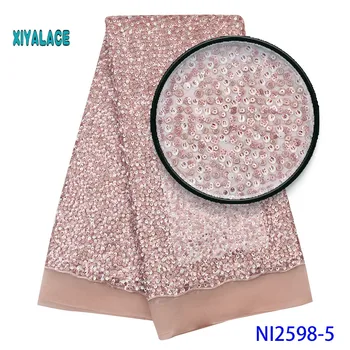 

French Tulle Net Lace Fabric With Seqins High Quality African Lace Fabric Embroidery Tulle Lace Fabric For Wedding NI2598