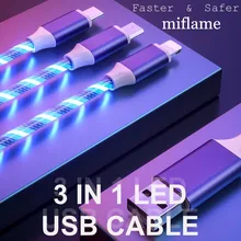 3 в 1 стример светодиодный USB кабель Micro USB кабель и type C кабель и кабель IOS Зарядка синхронизации для Iphone huawei Xiaomi Redmi LG и т. Д