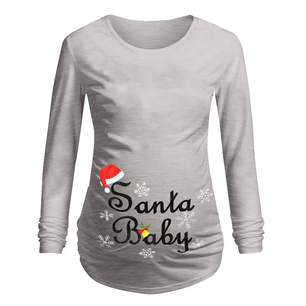 Одежда для беременных; Рождественская Одежда для беременных; футболка с длинными рукавами и буквенным принтом; топы; блузка для беременных; топы для беременных женщин - Цвет: GY