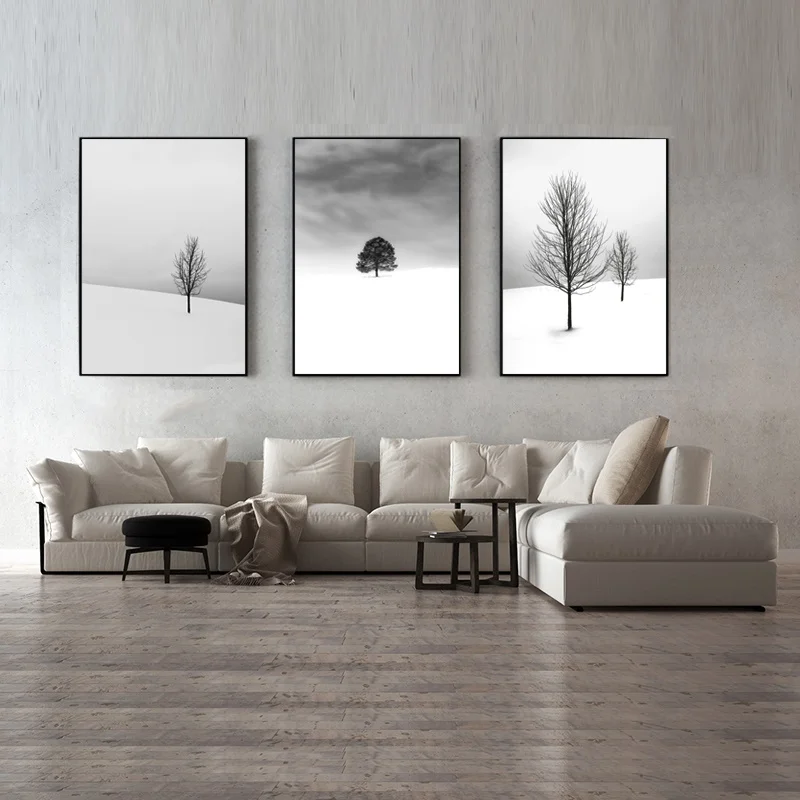

Nordic Wall Poster Printing Canvas Painting Modern Minimalist Snow Mountain Dead Tree Landscape Home Mural Decor Living Room