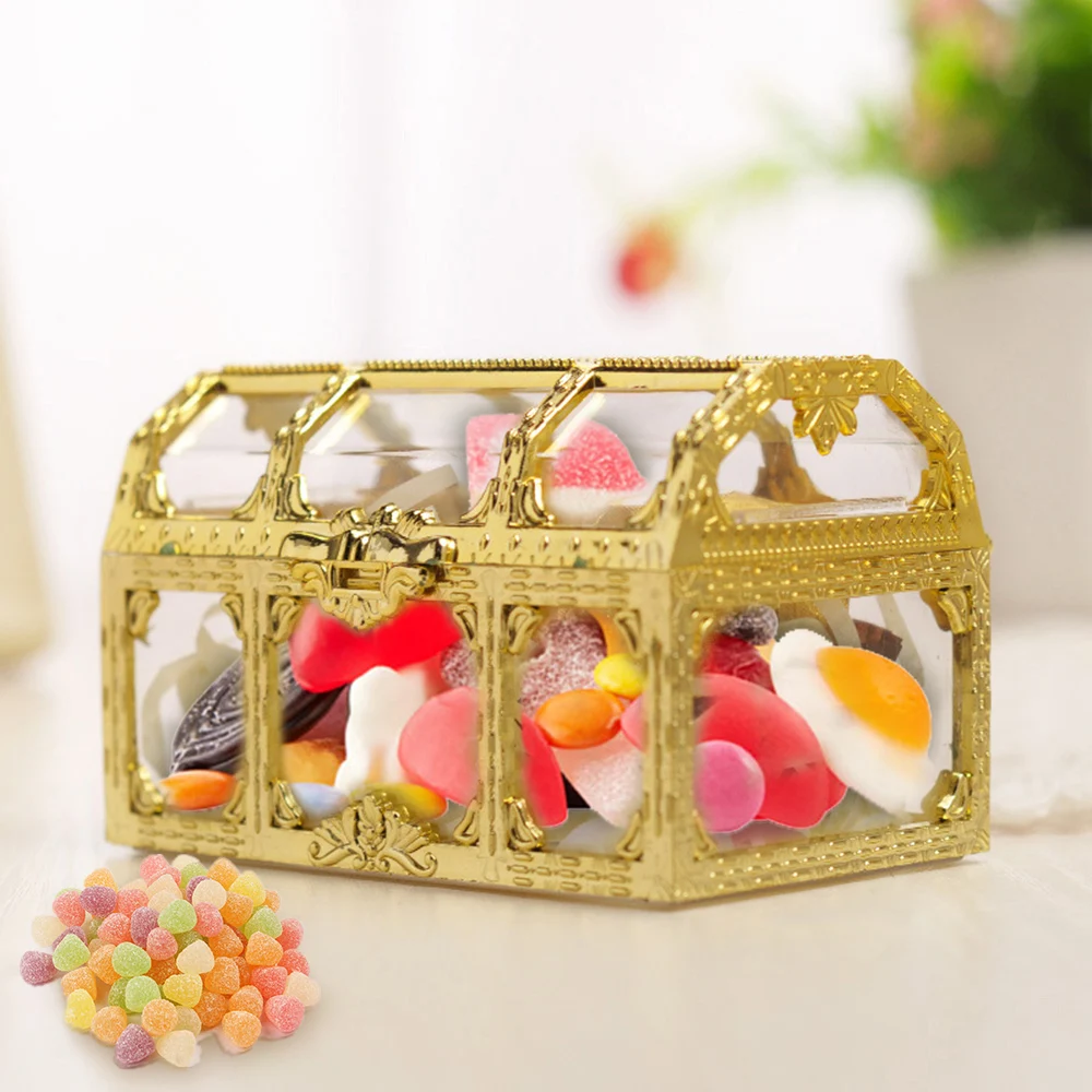 

4 Pcs European Openwork Golden Candy Box Treasure Box Shape Candy Box Creative Candy Box Silver Wedding Supplies